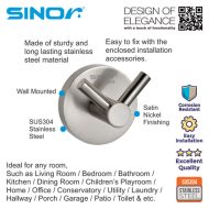 SINOR BF-9015-1 SUS304 Stainless Steel Wall-Mount Rack 1-Hock Multipurpose Solid Clothes Hanger  - Image 2