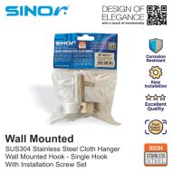 SINOR BF-9015-1 SUS304 Stainless Steel Wall-Mount Rack 1-Hock Multipurpose Solid Clothes Hanger  - Image 4