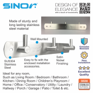 SINOR BF-9015-3 SUS 304 Stainless Steel Wall-Mount Rack 3-Hock Multipurpose Solid Clothes Hanger - Image 2