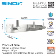 SINOR BF-9015-3 SUS 304 Stainless Steel Wall-Mount Rack 3-Hock Multipurpose Solid Clothes Hanger - Image 6