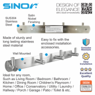 SINOR BF-9015-4 SUS 304 Stainless Steel Wall-Mount Rack 4-Hock Multipurpose Solid Clothes Hanger - Image 2