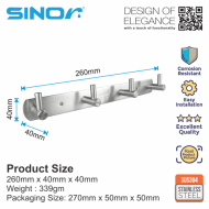 SINOR BF-9015-4 SUS 304 Stainless Steel Wall-Mount Rack 4-Hock Multipurpose Solid Clothes Hanger - Image 6
