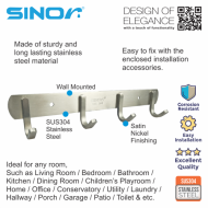 SINOR BF-9016-4 SUS 304 Stainless Steel Wall-Mount Rack 4-Hock Multipurpose Solid Clothes Hanger - Image 2