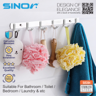 SINOR BF-9016-6 SUS 304 Stainless Steel Wall-Mount Rack 6-Hock Multipurpose Solid Clothes Hanger - Image 4