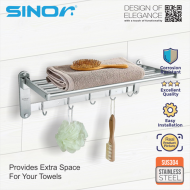 Sinor BF-9051-700 SUS304 Stainless Steel Wall Mounted Foldable Towel Rack - Image 3