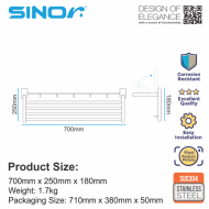 Sinor BF-9051-700 SUS304 Stainless Steel Wall Mounted Foldable Towel Rack - Image 5