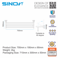 Sinor BF-9052-700 SUS304 Stainless Steel Wall Mounted Foldable Towel Rack - Image 6