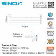 Sinor BF-9053-700-GM SUS304 Stainless Steel Foldable Wall Mounted Towel Rack - Image 5