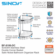 SINOR BF-9106-DC SUS304 Stainless Steel Bathroom Shower Shelf Bath Shampoo Double Corner Basket Wall Mounted - Image 2