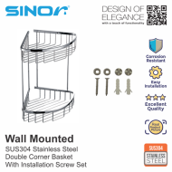 SINOR BF-9106-DC SUS304 Stainless Steel Bathroom Shower Shelf Bath Shampoo Double Corner Basket Wall Mounted - Image 5