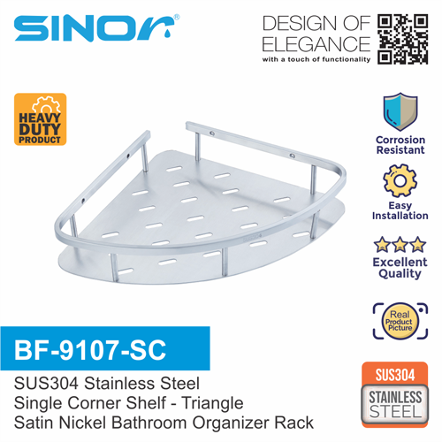 Sinor BF-9107-SC SUS304 Stainless Steel Single Corner Shelve