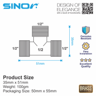 Sinor M-51 Brass Fitting 1/2" Male Tee - Image 5
