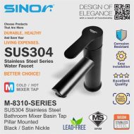 SINOR M-8310 Series SUS304 Stainless Steel Bathroom Basin Tap, Black & Satin Nickel Finishing Pillar Mounted - Image 5