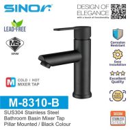 SINOR M-8310 Series SUS304 Stainless Steel Bathroom Basin Tap, Black & Satin Nickel Finishing Pillar Mounted - Image 3