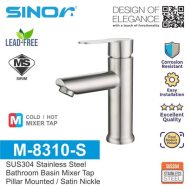SINOR M-8310 Series SUS304 Stainless Steel Bathroom Basin Tap, Black & Satin Nickel Finishing Pillar Mounted - Image 2