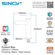 SINOR M-8310 Series SUS304 Stainless Steel Bathroom Basin Tap, Black & Satin Nickel Finishing Pillar Mounted - Image 7