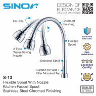 Sinor S-13 Stainless Steel Flexible Spout With Nozzle Kitchen Sink Tap Spout - Image 2