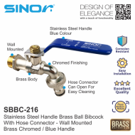 Sinor SBBC-216 Stainless Steel Handle Brass Ball Bibcock With Hose Connector - Image 2