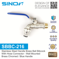 Sinor SBBC-216 Stainless Steel Handle Brass Ball Bibcock With Hose Connector