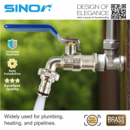 Sinor SBBC-216 Stainless Steel Handle Brass Ball Bibcock With Hose Connector - Image 3