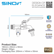 Sinor SBBC-218 Brass 2way Ball Bibcock With Hose Connector - Image 5