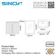 Sinor SBV-5036-GRA 500 x 360mm Bathroom Vanities Set Bathroom Mirror Cabinet Set - Image 3