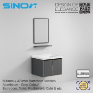Sinor SBV-6047-GRA 600x470mm Bathroom Basin Vanities Set Bathroom Mirror Cabinet Set - Image 2