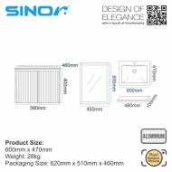 Sinor SBV-6047-GRA 600x470mm Bathroom Basin Vanities Set Bathroom Mirror Cabinet Set - Image 3
