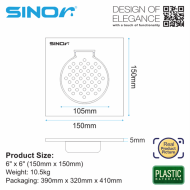 Sinor SD-408-6 6" x 6" Plastic Floor Grating (100pcs/pkt) White Floor Drain - Image 3