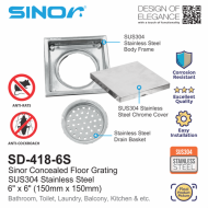 Sinor SD-418-6S SUS304 Stainless Steel Concealed Floor Grating - Image 2