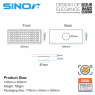 Sinor SD-419-30 SUS304 Stainless Steel 120mm x 300mm Elegance Floor Grating - Image 5