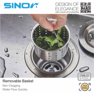 Sinor SD-437-63 Stainless Steel Kitchen Sink Waste With Basket - Image 5