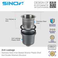 Sinor SD-437-63 Stainless Steel Kitchen Sink Waste With Basket - Image 4