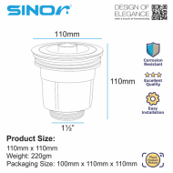 Sinor SD-437-63 Stainless Steel Kitchen Sink Waste With Basket - Image 6