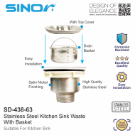 Sinor SD-438-63 Stainless Steel Kitchen Sink Waste - Image 2