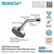 Sinor SH-706-C ABS Rain Shower With Stainless Steel Arm Bathroom Rain Shower Chromed Shower Head - Image 3