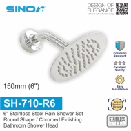 Sinor SH-710-R6 Stainless Steel 6 inches Round Ultra Thin Shower Head Set