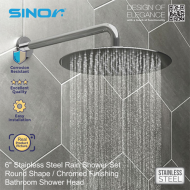 Sinor SH-710-R6 Stainless Steel 6 inches Round Ultra Thin Shower Head Set - Image 6
