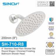 Sinor SH-710-R8 Stainless Steel 8 Inches Round Ultra Thin Shower Head Set