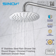 Sinor SH-710-R8 Stainless Steel 8 Inches Round Ultra Thin Shower Head Set - Image 6