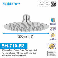 Sinor SH-710-R8 Stainless Steel 8 Inches Round Ultra Thin Shower Head Set - Image 7