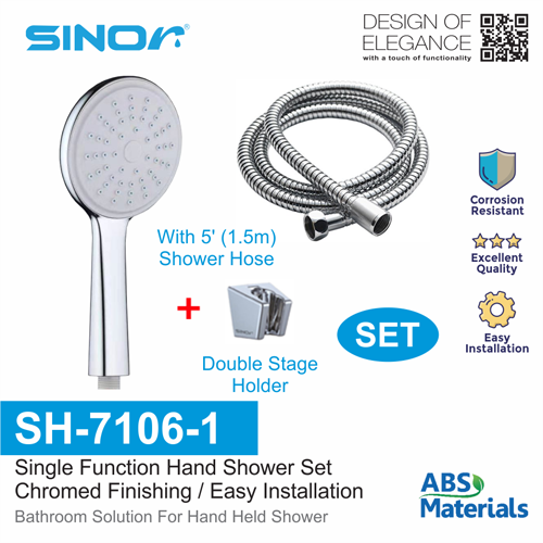 Sinor SH-7106-1 Single Function Hand Shower Set Bathroom Hand Shower
