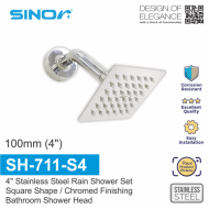 Sinor SH-711-S4 Stainless Steel 4 Inches Square Ultra Thin Shower Head Set