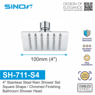 Sinor SH-711-S4 Stainless Steel 4 Inches Square Ultra Thin Shower Head Set - Image 7