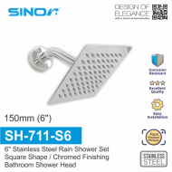 Sinor SH-711-S6 Stainless Steel 6 Inches Square Ultra Thin Shower Head Set