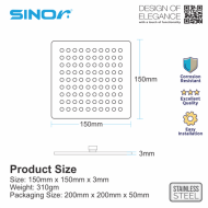Sinor SH-711-S6 Stainless Steel 6 Inches Square Ultra Thin Shower Head Set - Image 8