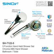 Sinor SH-7122-5 Hand Held Showerhead 5 Functions Chrome ABS Hand Shower Set - Image 3