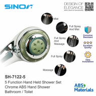 Sinor SH-7122-5 Hand Held Showerhead 5 Functions Chrome ABS Hand Shower Set - Image 4
