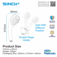 Sinor SH-7122-5 Hand Held Showerhead 5 Functions Chrome ABS Hand Shower Set - Image 6