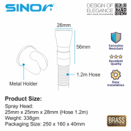 Sinor SH-7315-C Premium Bathroom Hand Bidet Toilet Spray Set With 1.2m Stainless Steel Hose And Wall Holder - Image 6